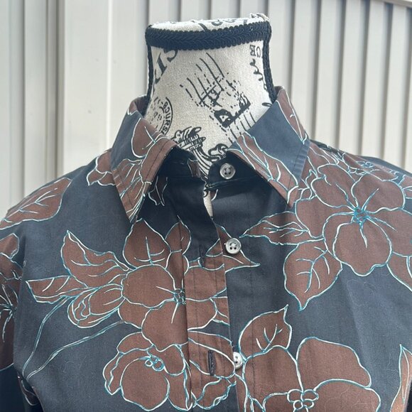 Orvis women's size 6 black & brown floral long sleeve button up shirt top - Picture 8 of 10